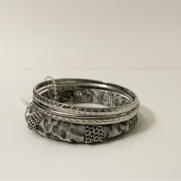 Guess Silver Tone and Grey Leopard Print Bangle Set - Picture 3 of 8
